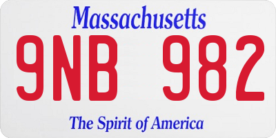 MA license plate 9NB982