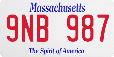 MA license plate 9NB987