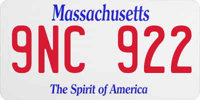 MA license plate 9NC922