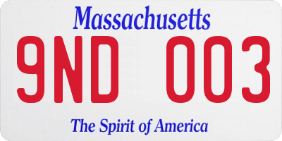 MA license plate 9ND003