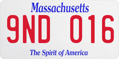 MA license plate 9ND016