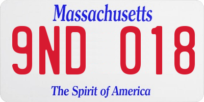 MA license plate 9ND018