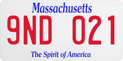 MA license plate 9ND021