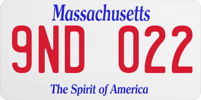MA license plate 9ND022