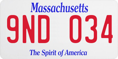 MA license plate 9ND034