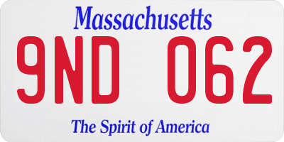 MA license plate 9ND062