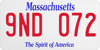 MA license plate 9ND072