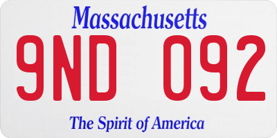 MA license plate 9ND092