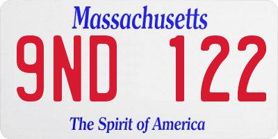 MA license plate 9ND122