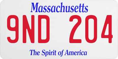 MA license plate 9ND204