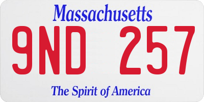 MA license plate 9ND257