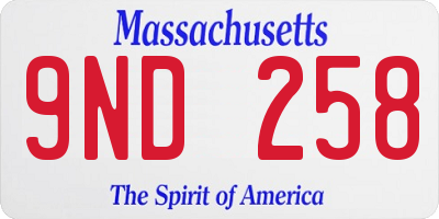 MA license plate 9ND258