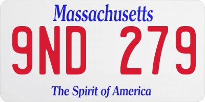 MA license plate 9ND279