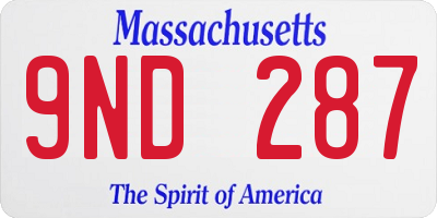 MA license plate 9ND287