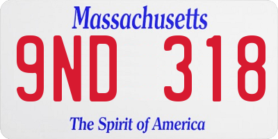 MA license plate 9ND318
