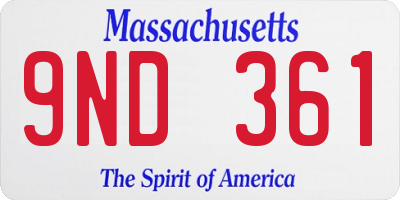 MA license plate 9ND361