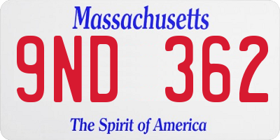 MA license plate 9ND362