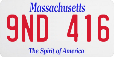 MA license plate 9ND416