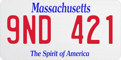 MA license plate 9ND421