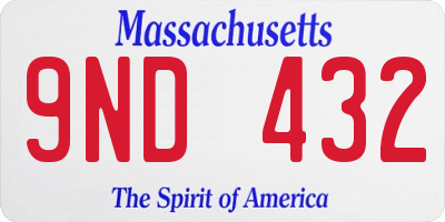 MA license plate 9ND432