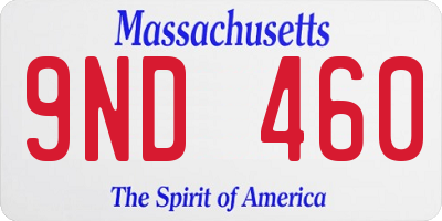 MA license plate 9ND460
