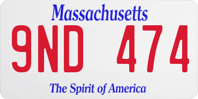 MA license plate 9ND474