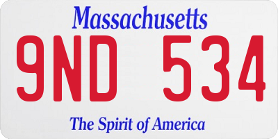 MA license plate 9ND534