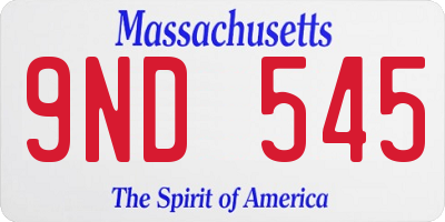 MA license plate 9ND545