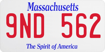 MA license plate 9ND562