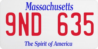 MA license plate 9ND635