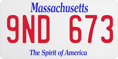 MA license plate 9ND673