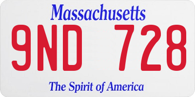 MA license plate 9ND728