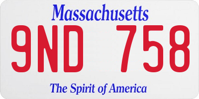 MA license plate 9ND758