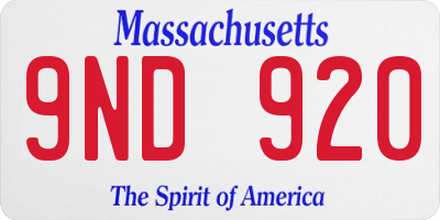 MA license plate 9ND920