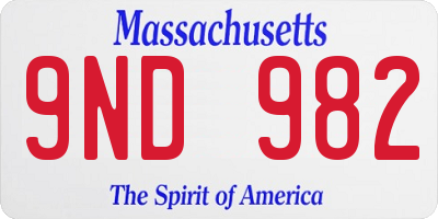 MA license plate 9ND982