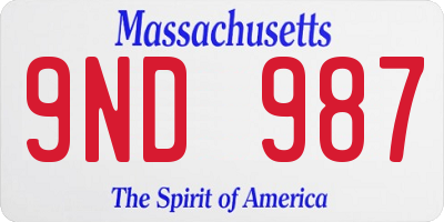 MA license plate 9ND987