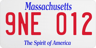 MA license plate 9NE012