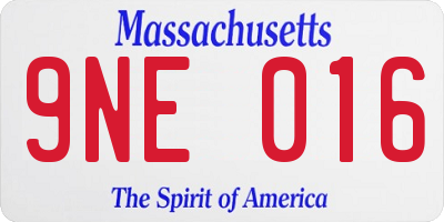 MA license plate 9NE016