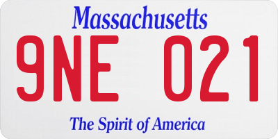MA license plate 9NE021