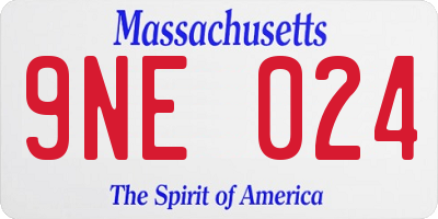 MA license plate 9NE024
