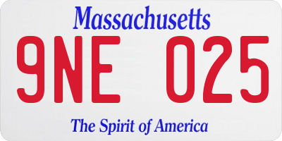 MA license plate 9NE025