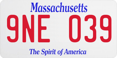 MA license plate 9NE039