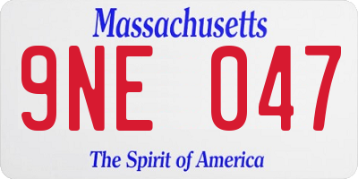 MA license plate 9NE047