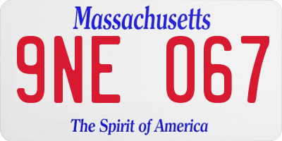 MA license plate 9NE067