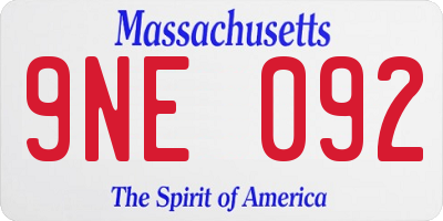 MA license plate 9NE092