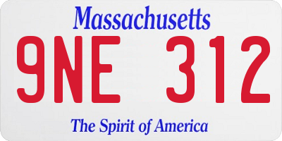 MA license plate 9NE312