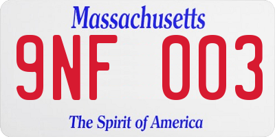 MA license plate 9NF003