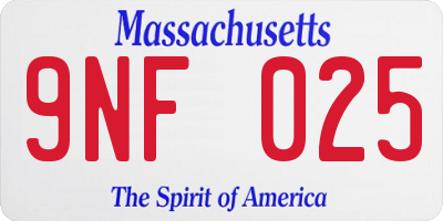 MA license plate 9NF025