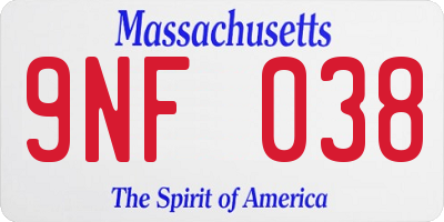 MA license plate 9NF038