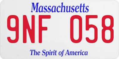 MA license plate 9NF058